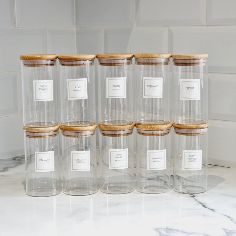 Herbs and Spices Glass Jar with Bamboo Lid and Minimal Label
