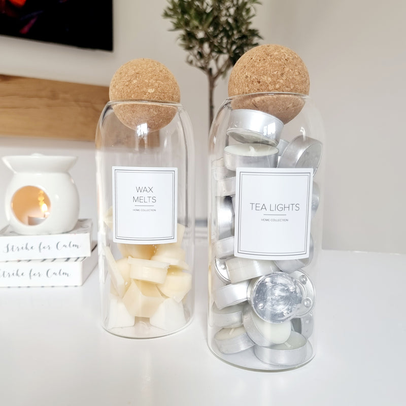 Tea Light and Wax Melts Glass Storage Jars with Cork Stopper- 1.2Litre