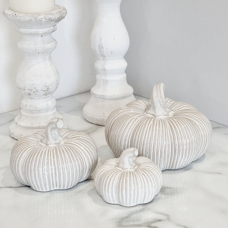Cream Autumnal Ceramic Ribbed Pumpkin- 3 Sizes
