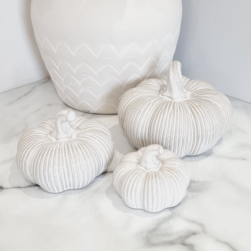 Cream Autumnal Ceramic Ribbed Pumpkin- 3 Sizes