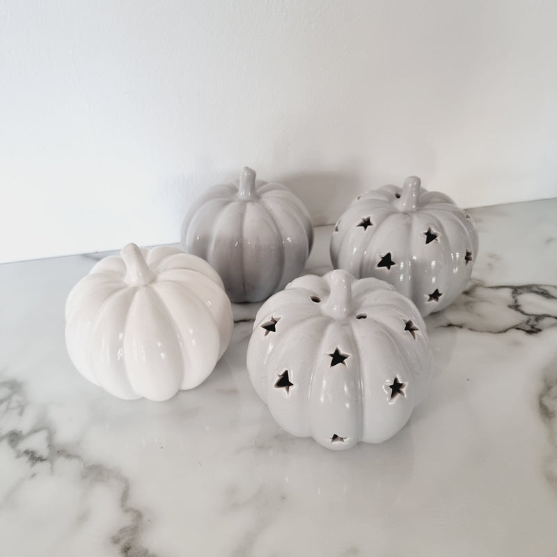 Set of 4 white and grey ceramic pumpkins(SECONDS)