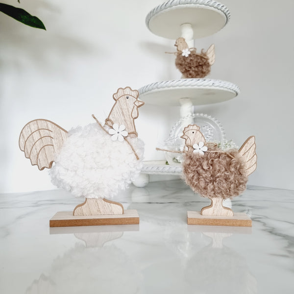 Cream and Brown Fluffy Decorative Chicken ( 2 Colours/Sizes Available)