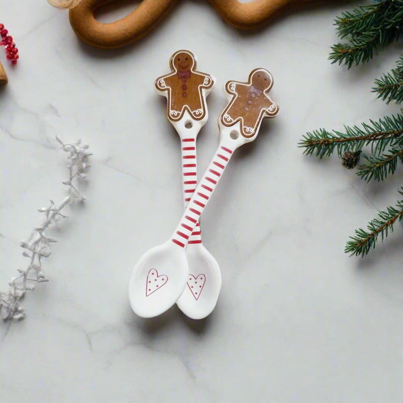 Ceramic Gingerbread Christmas Spoon Set of 2