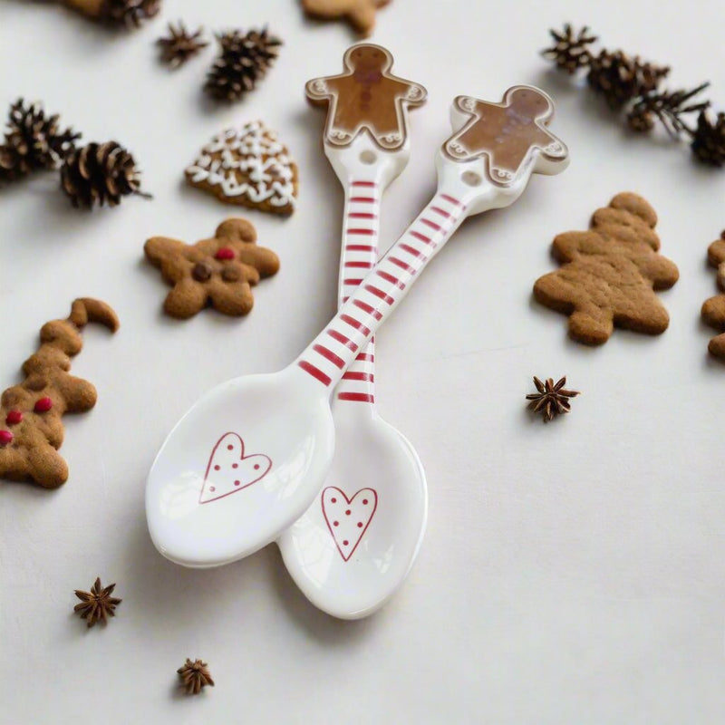 Ceramic Gingerbread Christmas Spoon Set of 2