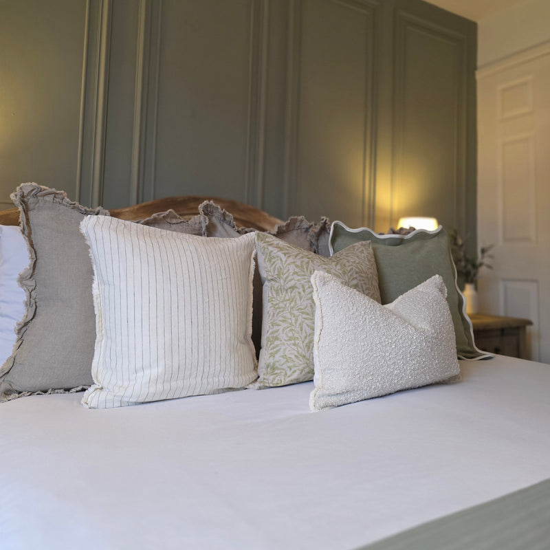 Weathered Edge Square Cream & Olive Pin Stripe Linen Cushion