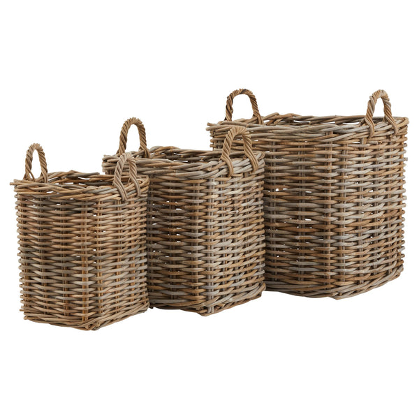 Set of 3 Square Rattan Storage Baskets