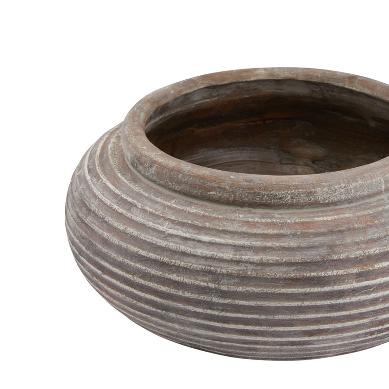 Amphora Brown Ribbed Round Planter