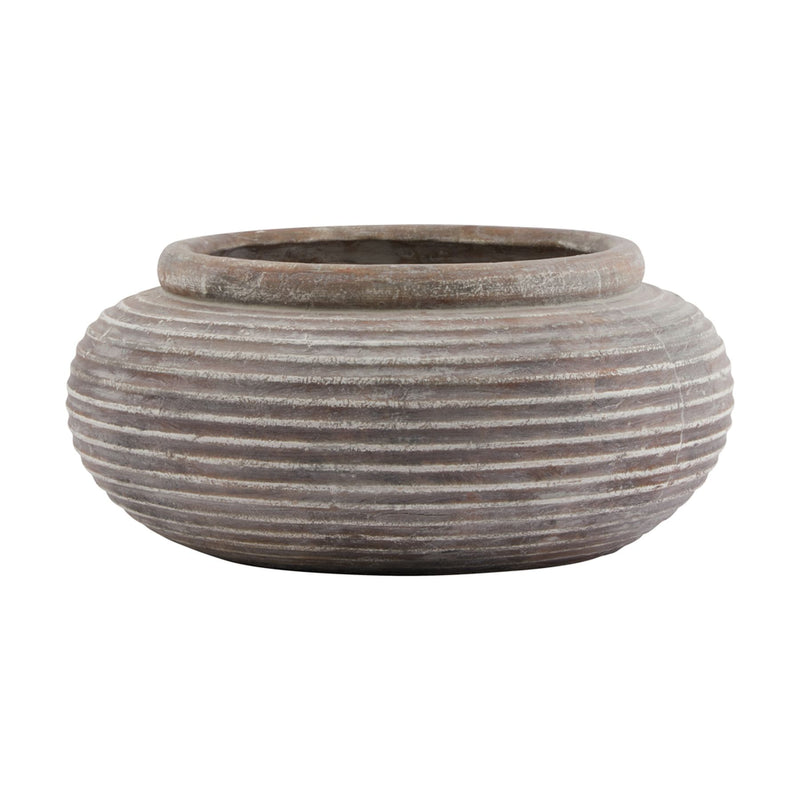 Amphora Brown Ribbed Round Planter