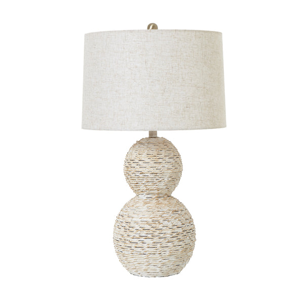 White Wash Wicker Globe Table Lamp