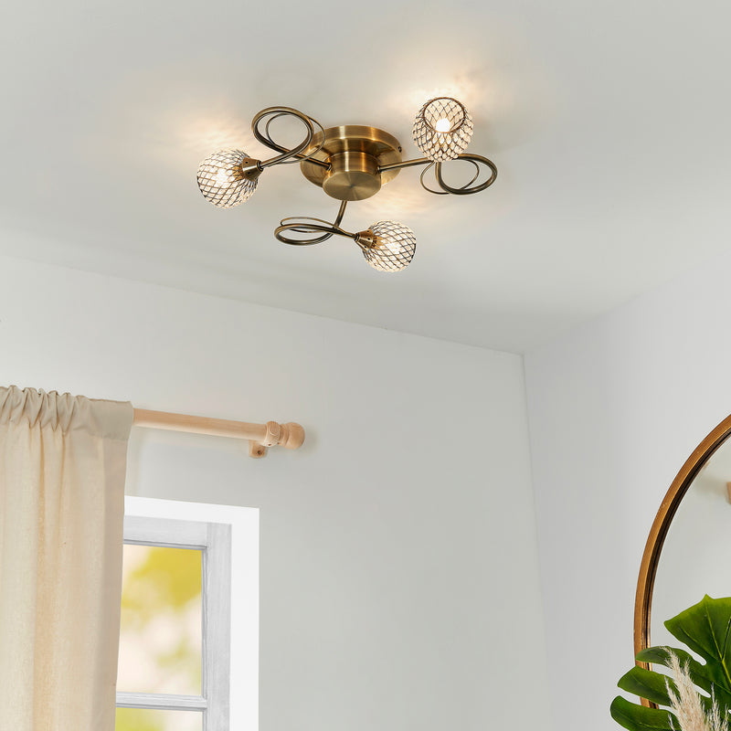 Genevieve 3 Shade Gold Ceiling Light
