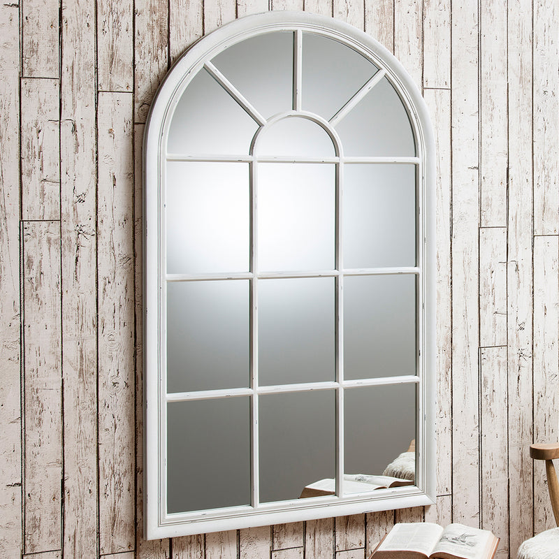 Rustic White Crackle Window Mirror