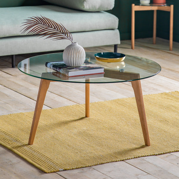 Natural Aspen Round Glass Coffee Table