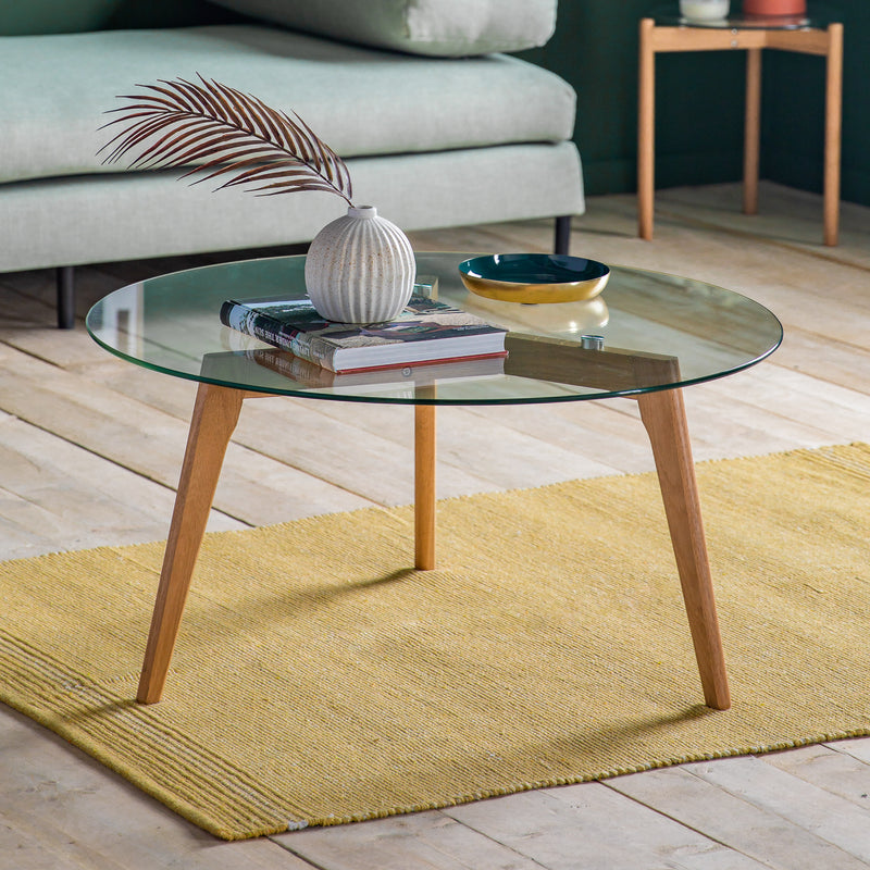 Natural Aspen Round Glass Coffee Table