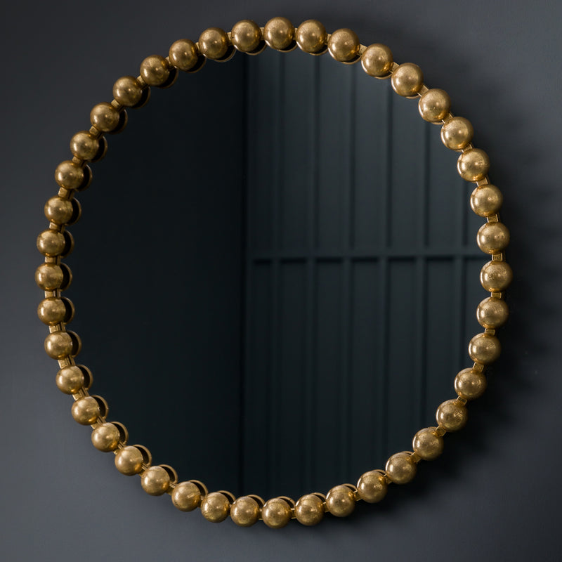Regal Gold Beaded Round Mirror