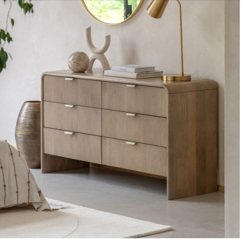 Aura Fluted Front 6 Drawer Wooden Chest of Drawers
