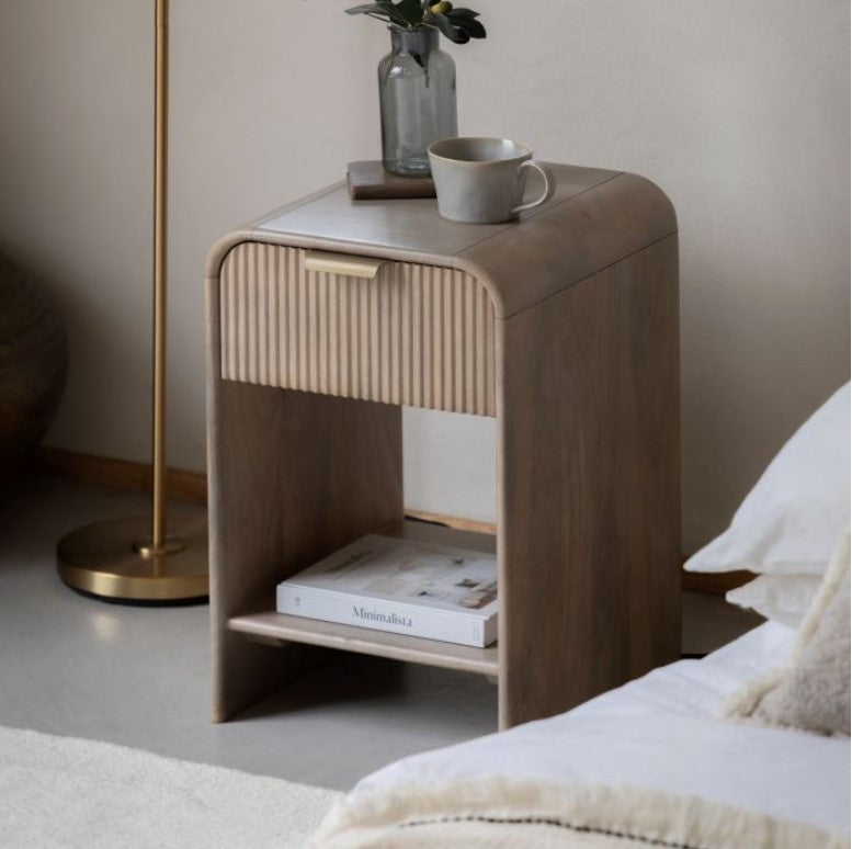 Aura 1 Drawer Wooden Nightstand Gold Handle
