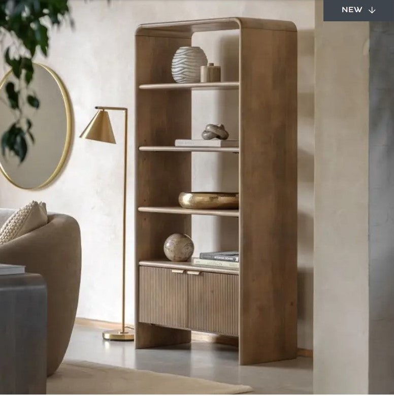 Aura 2 Door Fluted Wooden Open Display Cabinet