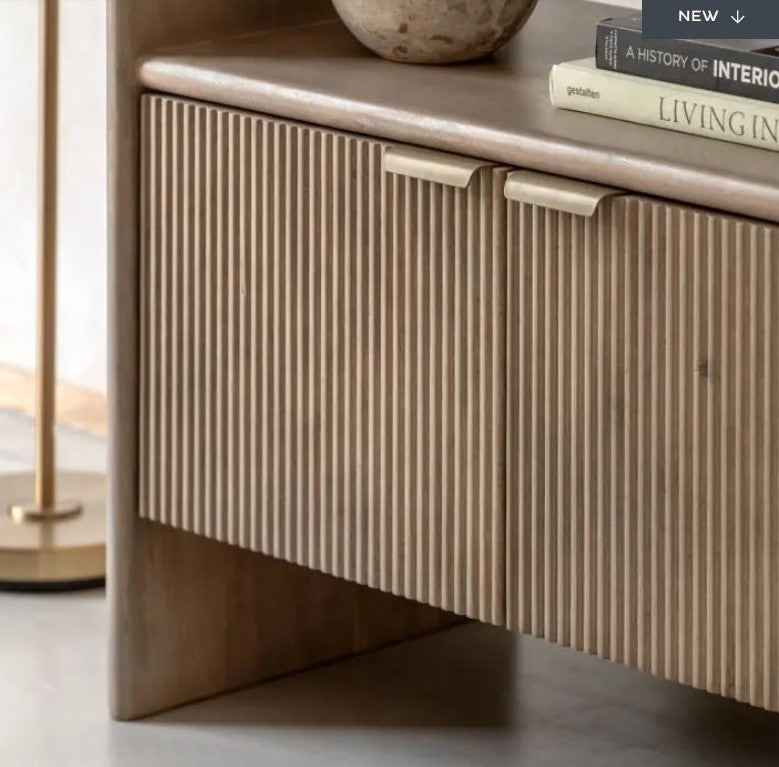 Aura 2 Door Fluted Wooden Open Display Cabinet