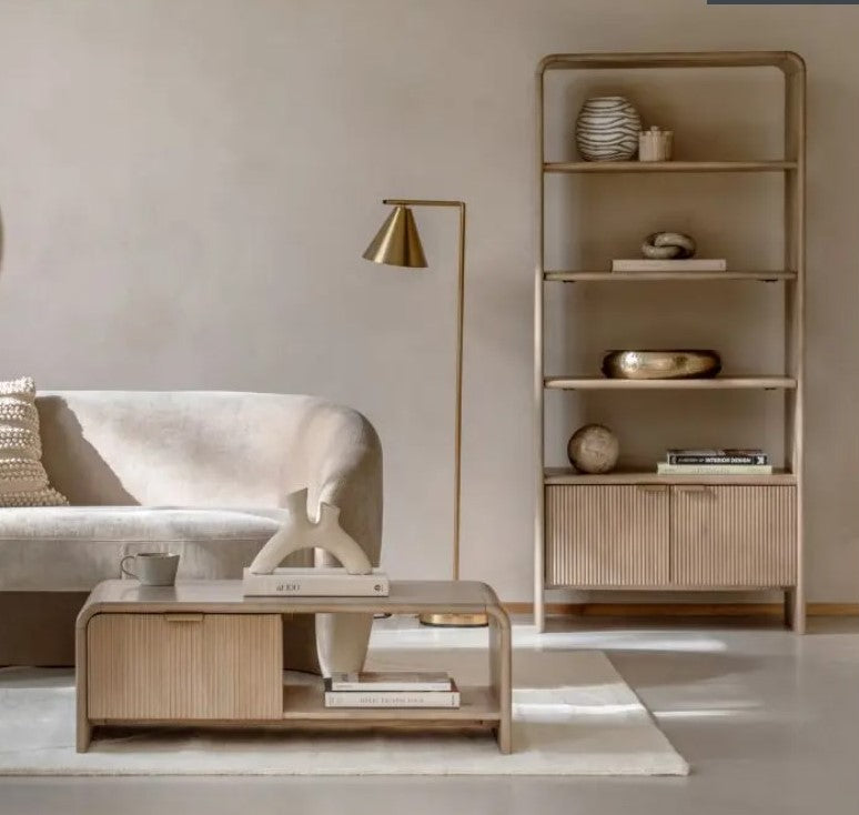 Aura 2 Door Fluted Wooden Open Display Cabinet