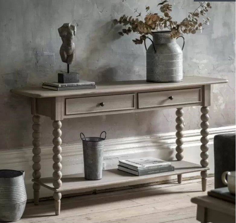 Oak Bobbin Leg Console Table