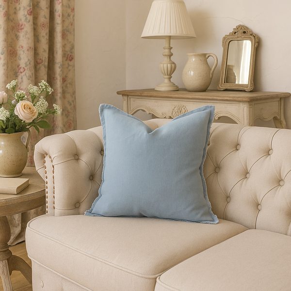 Square Dusky Baby Blue Linen Cushion 45x45cm