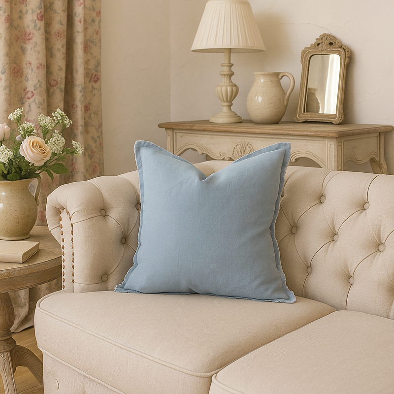 Square Dusky Baby Blue Linen Cushion 45x45cm