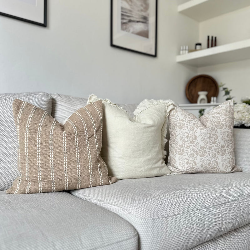 Beige Floral Elegance Cushion Trio