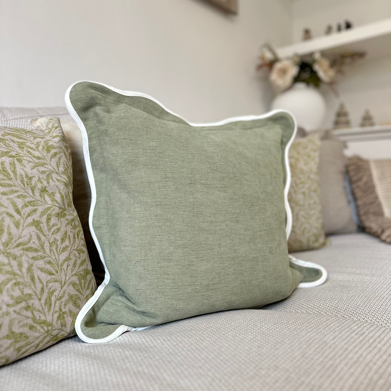 Sage Green Scalloped Edge Cushion 45x45cm