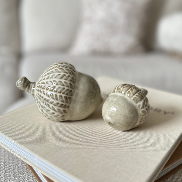 Ceramic Acorn Ornament with Reactive White Glaze - 2 Sizes