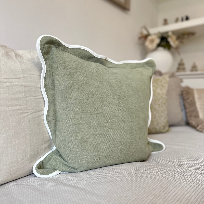 Sage Green Scalloped Edge Cushion 45x45cm