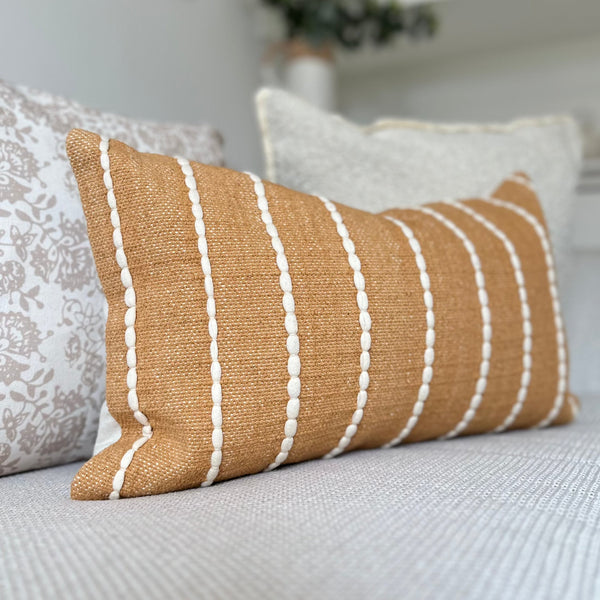Rectangle Orange with Cream Stripe Cotton Cushion 50x30cm