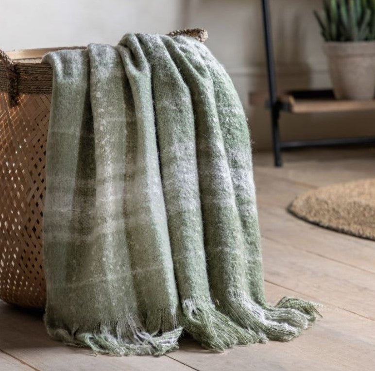 Green Check Faux Mohair Throw