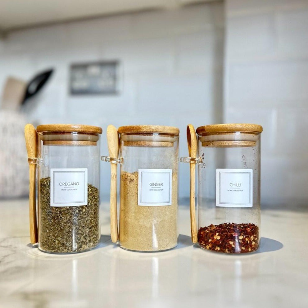 Eco Friendly Personalised Bamboo Storage Glass Jar Waterproof Label Kitchen  Pantry Food Spices Herbs 