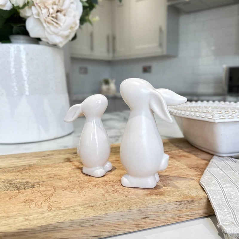 Set of 2 White Standing Bunny Ornaments