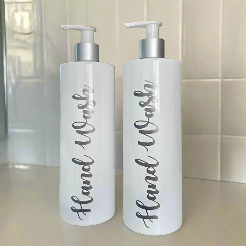 Set of 2 White Labelled Hand Wash Pump Bottles