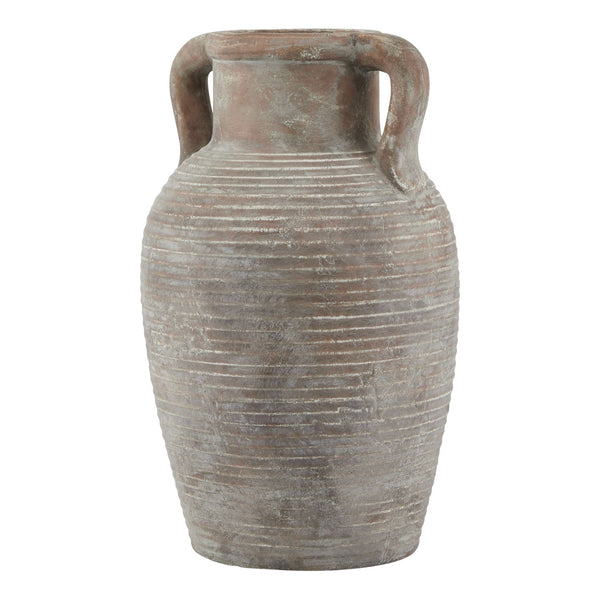 Greek style tall slim brown ribbed pot  vase