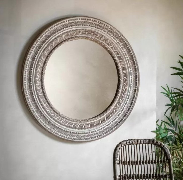 Seraphina Carved Round Mirror