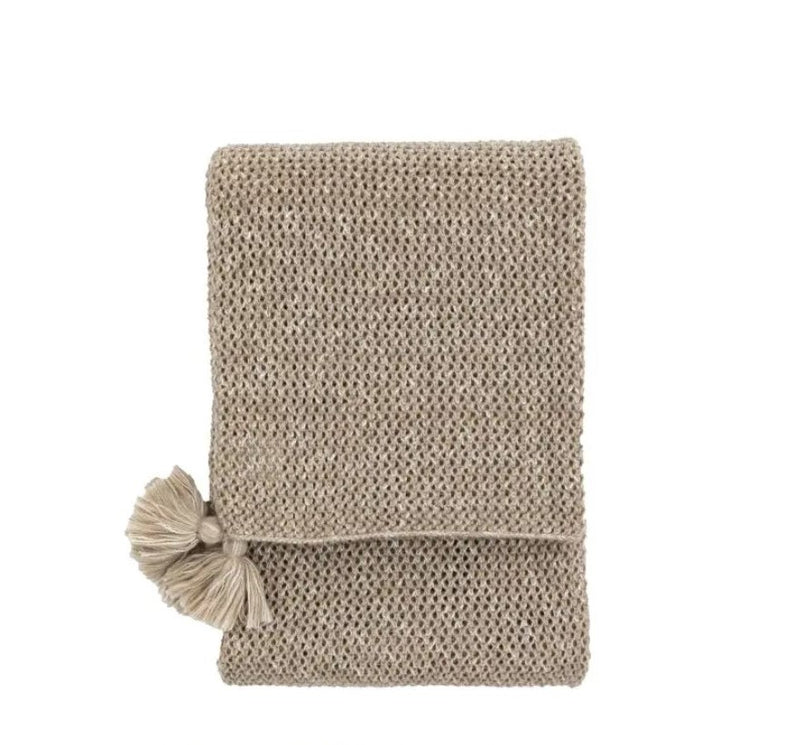 Neutral Beige Knitted Tassel Throw Natural