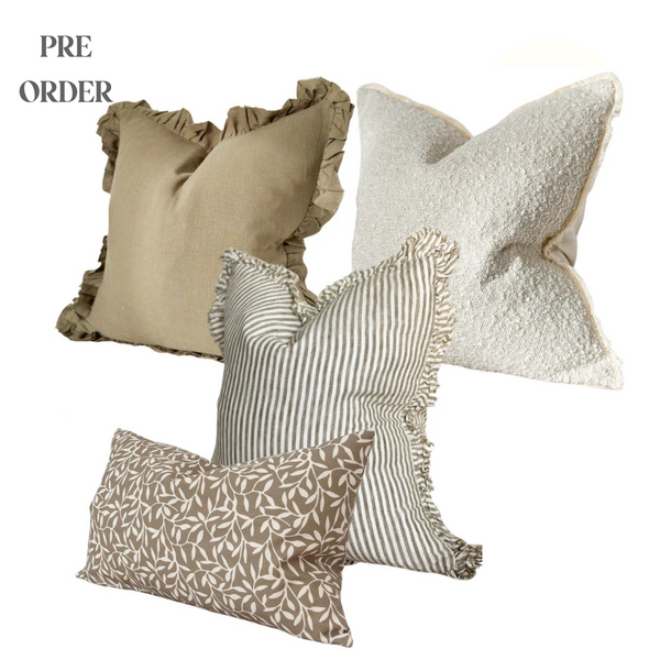 Olive Stripe and Leaf Cushion Trio Set