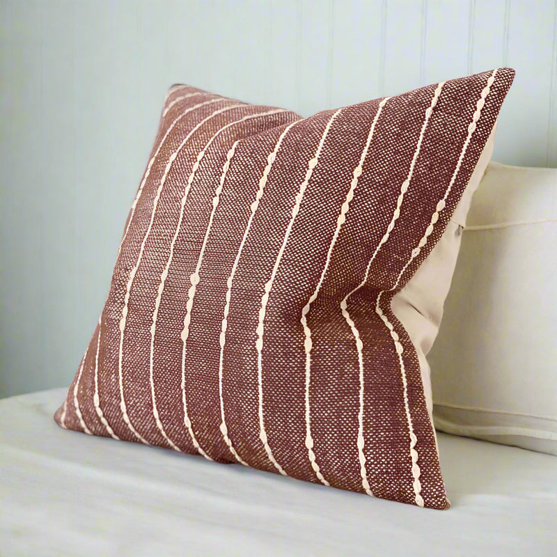 Burgundy and Cream Stripe Cushion 45x45cm