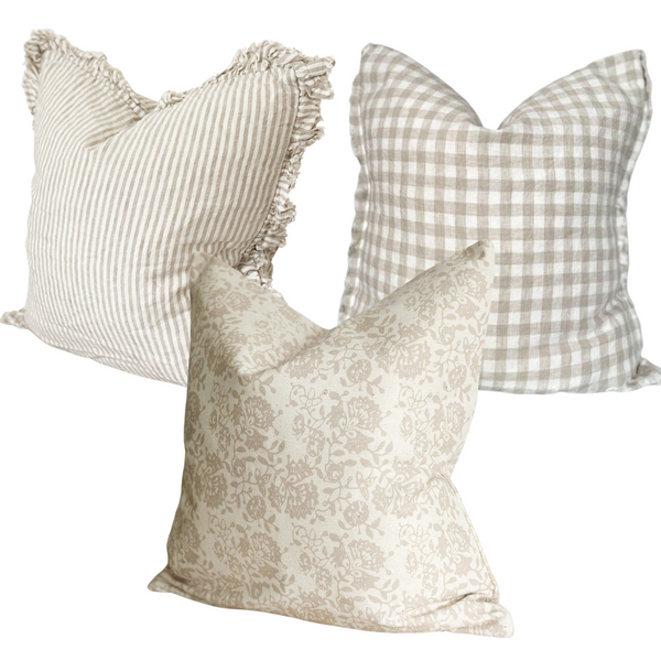 English Country Cream and Beige Cushion Set