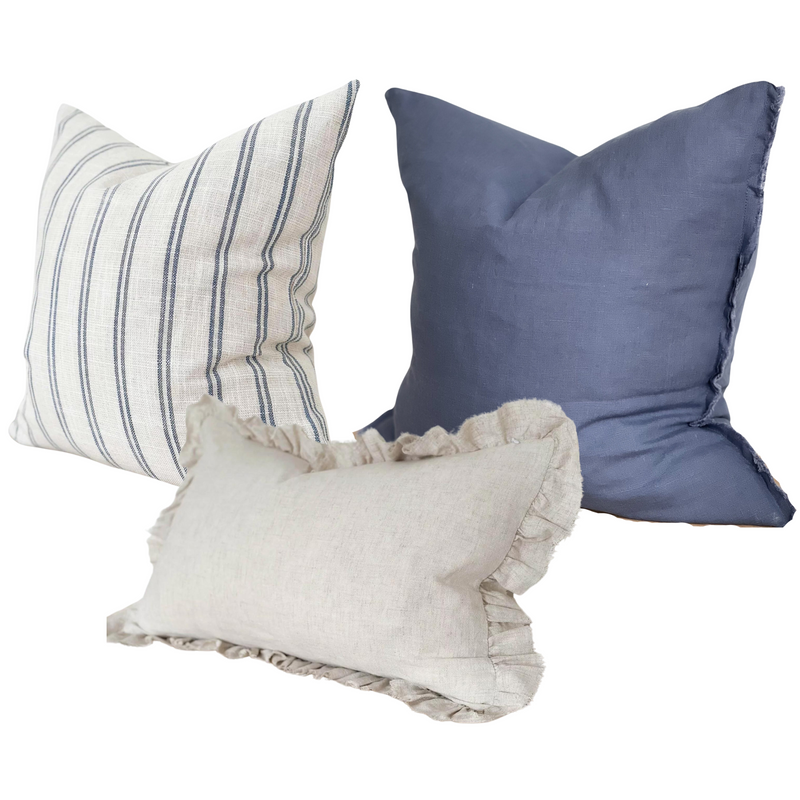 Navy and Cream Stripe Cushion Trio