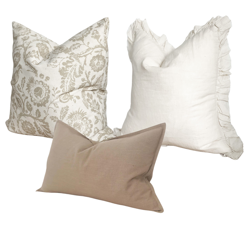 Country Beige Print Cushion Trio