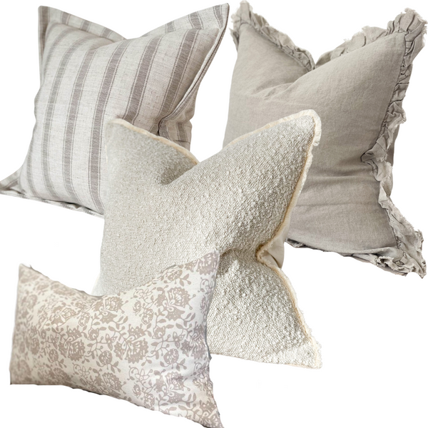 Beige and Cream Boucle Floral Cushion Collection