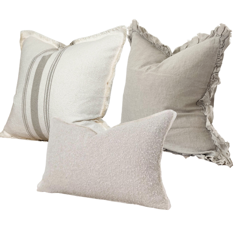 Cream and Greige Stripe Cushion Trio