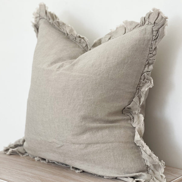 Ruffled Linen Beige Cushion Cover 53x53cm