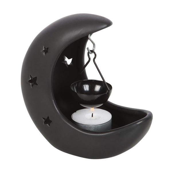 Black Ceramic Moon and Stars Hanging Oil Burner