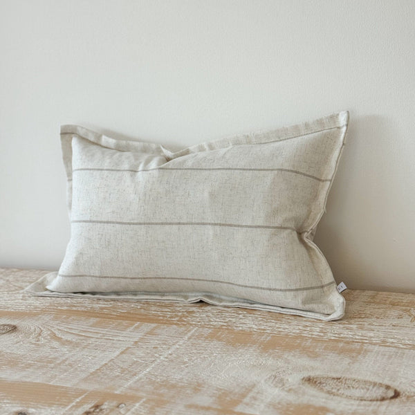 Rectangle Natural Stone and Beige Horizontal Striped Linen Cushion 50x30cm