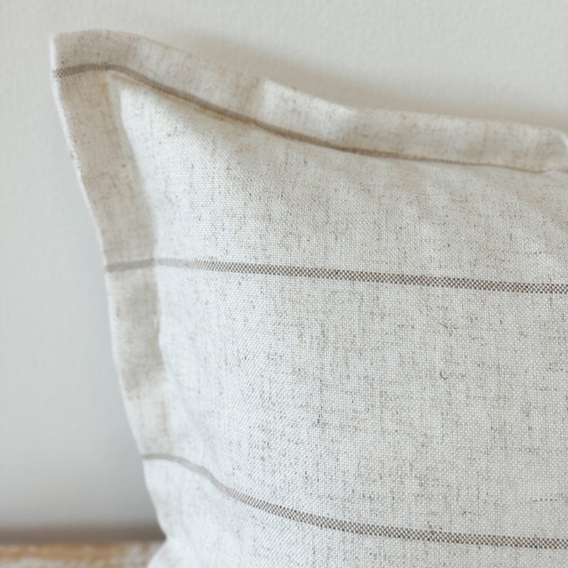 Rectangle Natural Stone and Beige Horizontal Striped Linen Cushion 50x30cm
