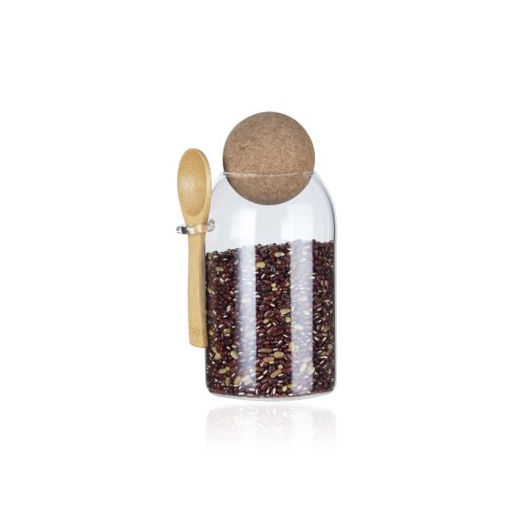 0.8 Litre Jar with Cork Ball Stopper and Bamboo Spoon (SECONDS)